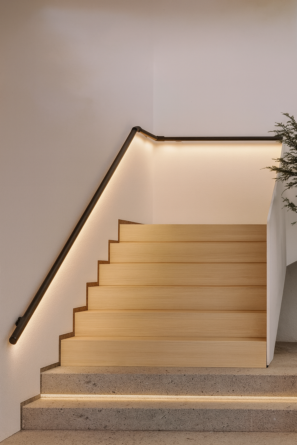 LED Handrail with Flowing Light - Round, Bottom Light