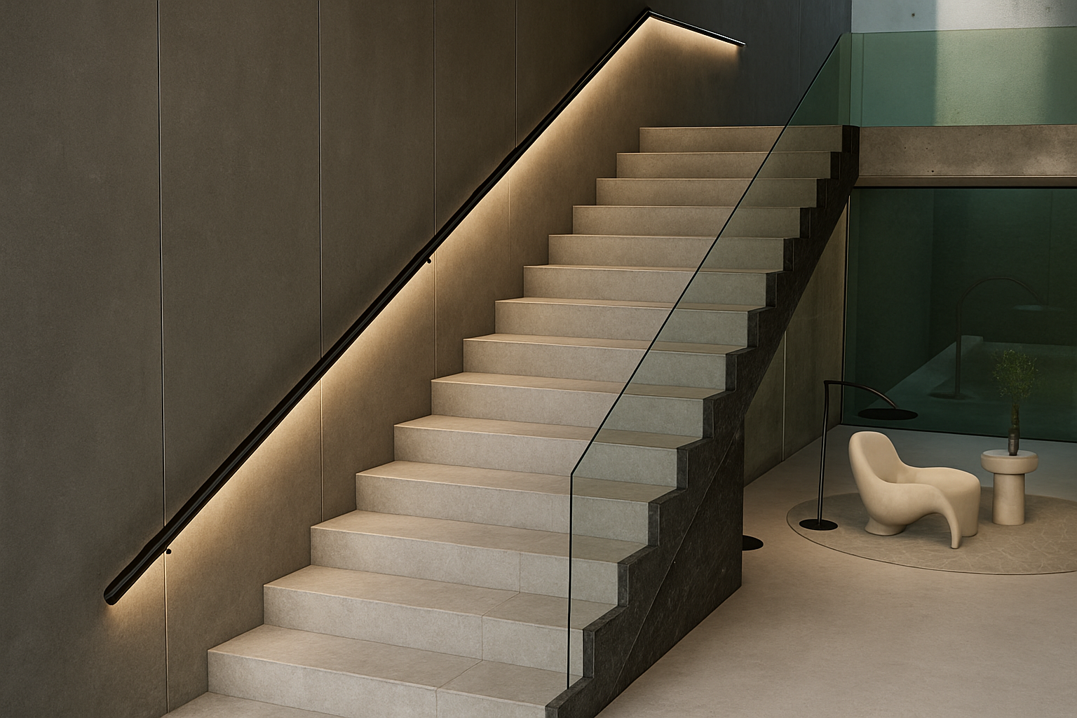 LED Handrail with Flowing Light - Round, Bottom Light